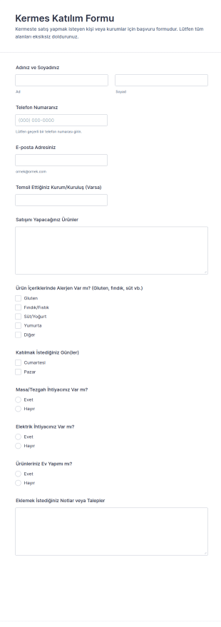 Kermes Katılım Form Şablonu