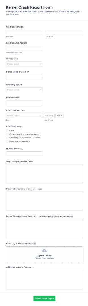 Kernel Crash Report Form Template