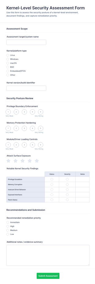Kernel Level Security Assessment Form Template