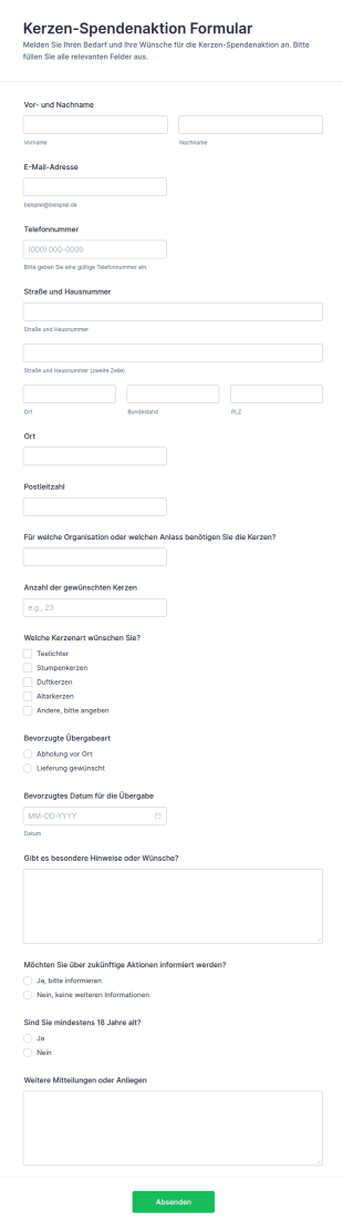 Kerzenverkaufs Aktion Formular