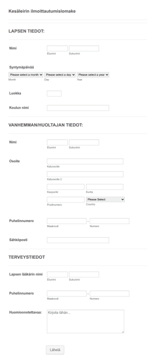 Kesäleirin Ilmoittautumislomake