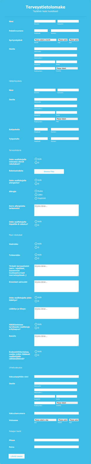 Kesäleirin Terveystietolomake Form Template