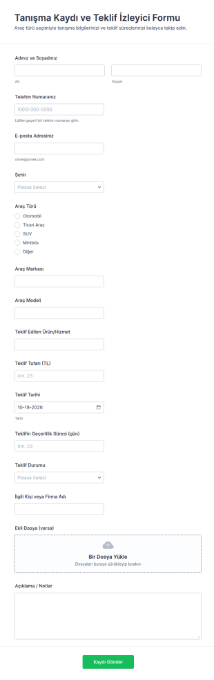 Keşif Kayıt Ve Teklif Takip Form Şablonu