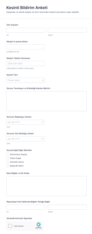 Kesinti Bildirim Anketi Form Şablonu