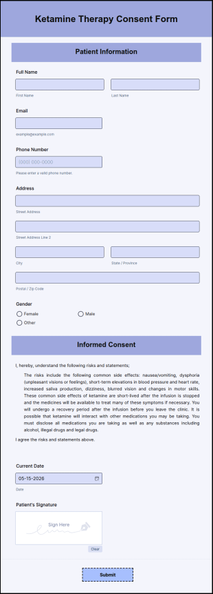 Ketamine Therapy Consent Form Template