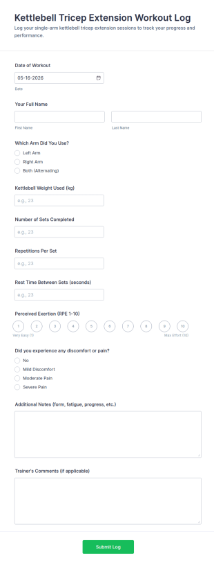 Kettlebell Tricep Extension Workout Log Form Template