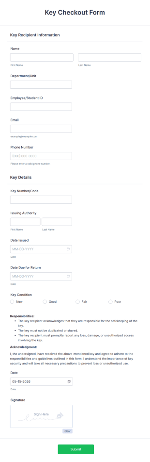 Key Checkout Form Template
