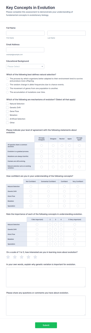 Key Concepts In Evolution Form Template