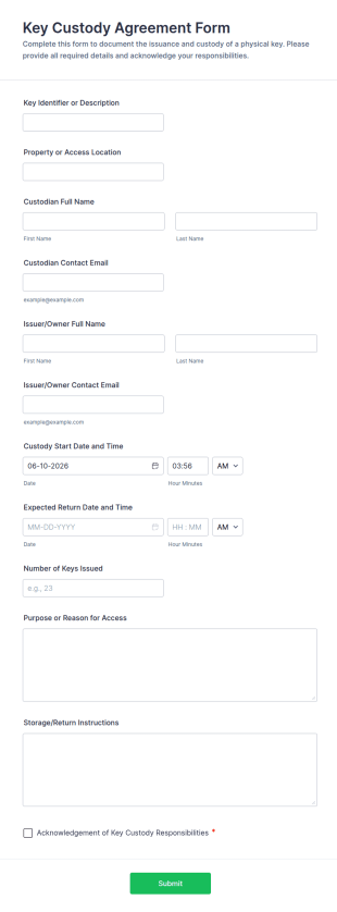 Key Custody Agreement Form Template