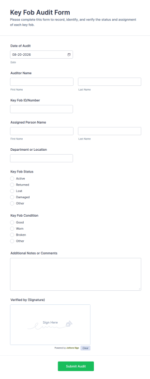 Key Fob Audit Form Template