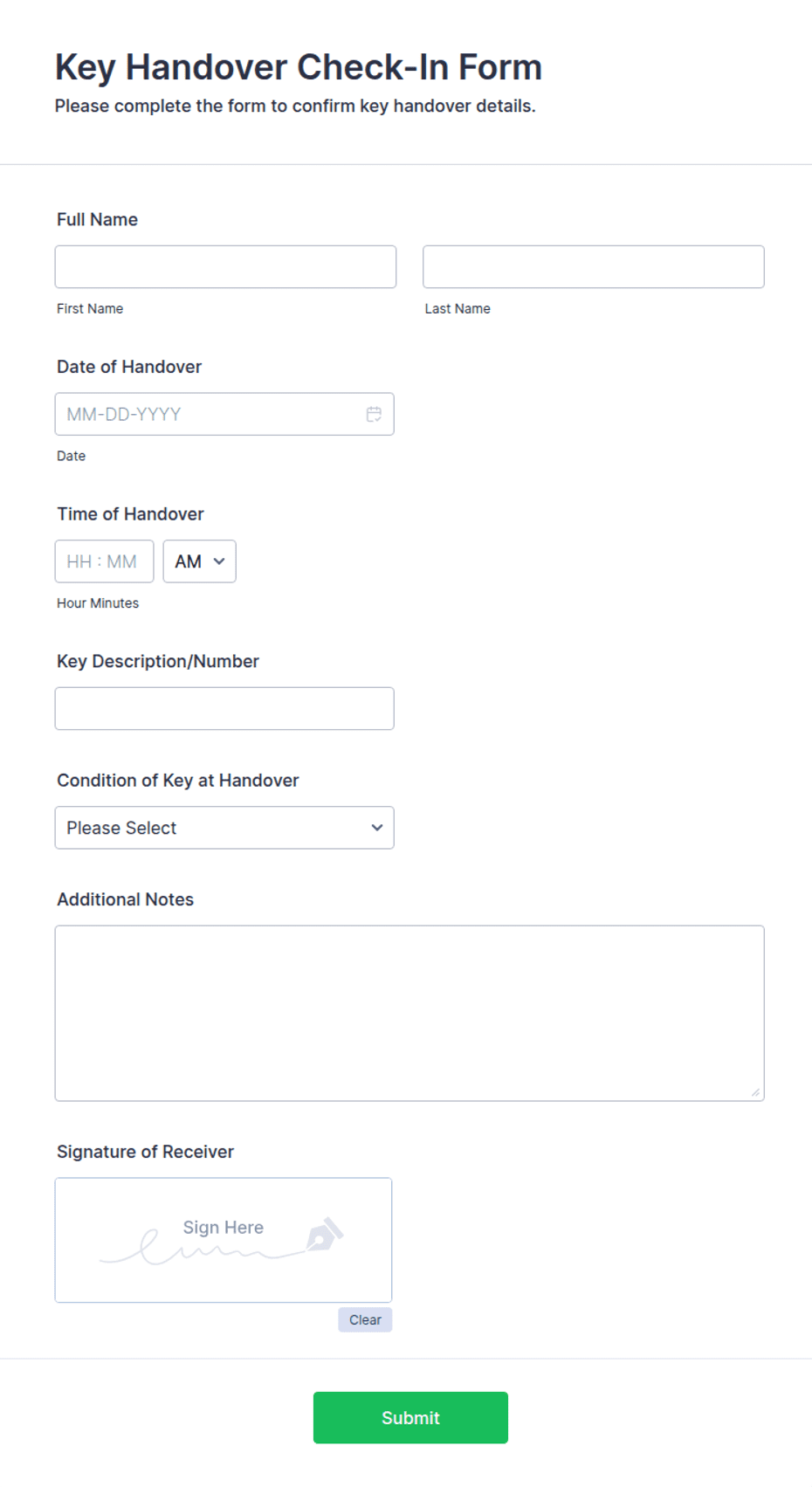 Client Key Handover Form Key Handover Check-In Form Template | Jotform