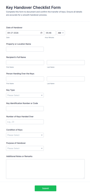Key Handover Checklist Form Template