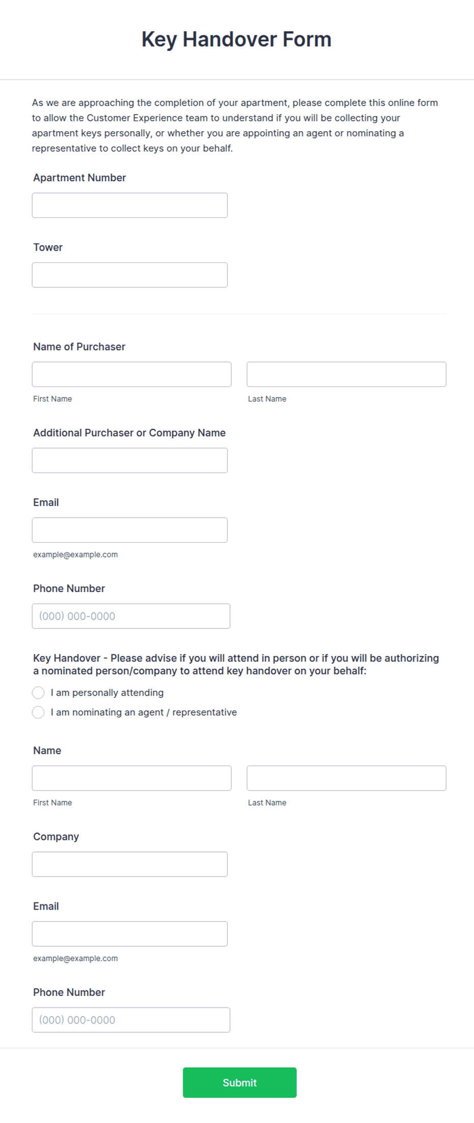 Key Handover Form Template | Jotform