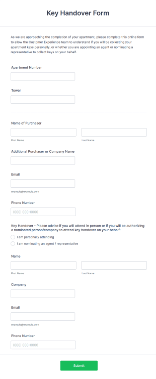 Key Handover Form Template