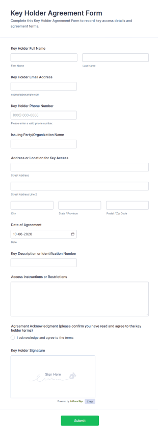 Key Holder Agreement Form Template