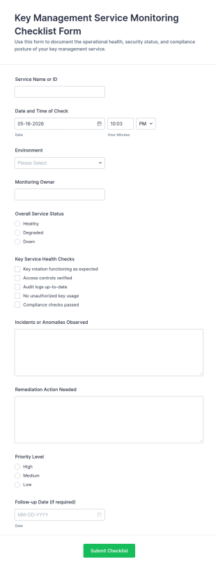 Key Management Service Monitoring Checklist Form Template