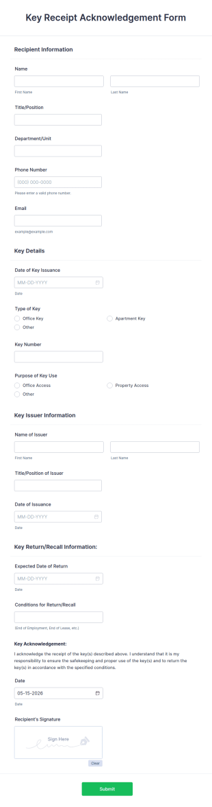 Key Receipt Acknowledgement Form Template Jotform