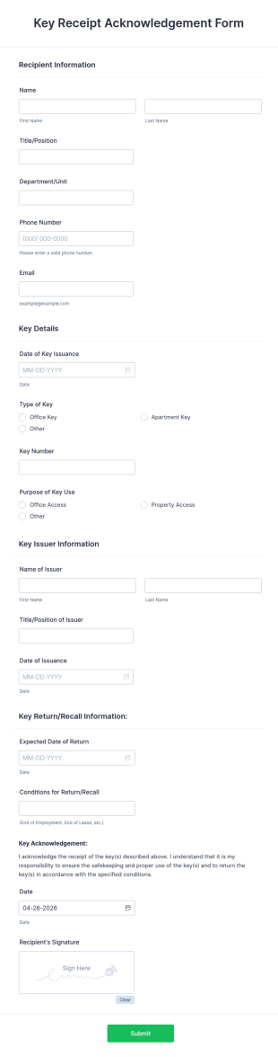 Key Receipt Acknowledgement Form Template