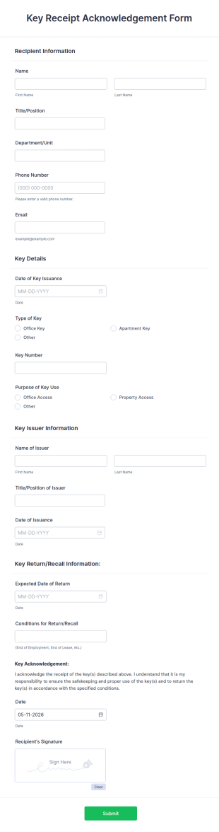 Key Receipt Acknowledgement Form Template