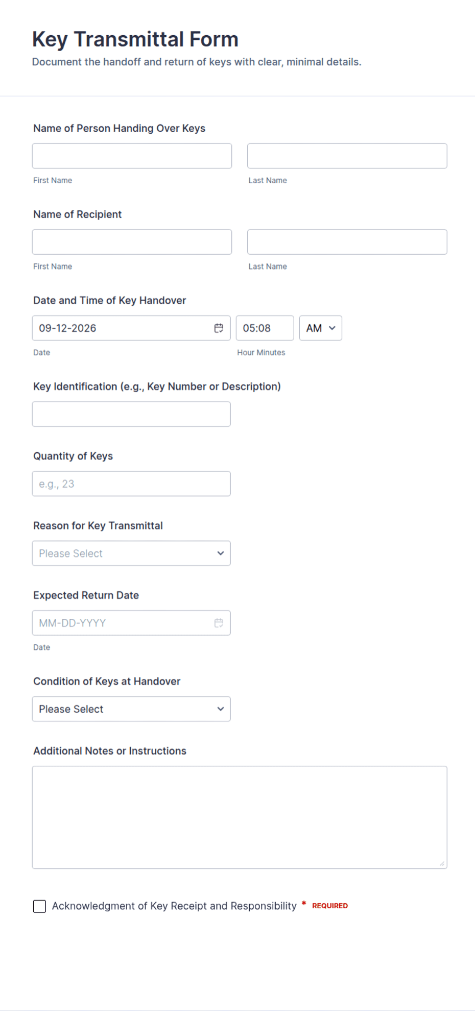 Key Transmittal Form Template | Jotform