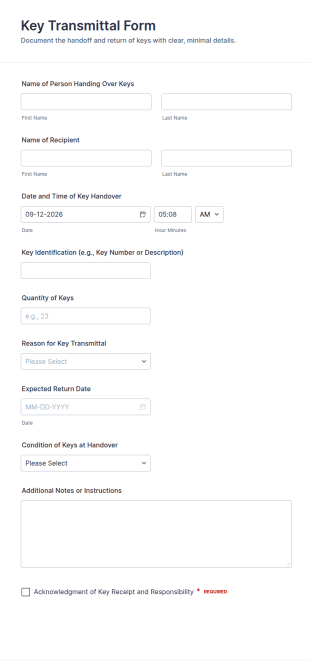 Key Transmittal Form Template