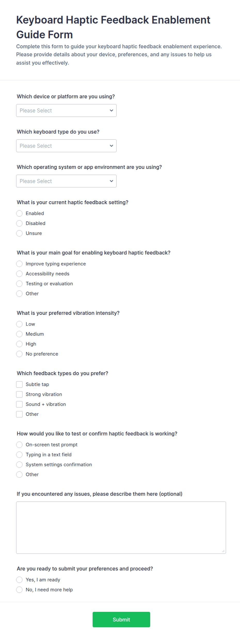Keyboard Haptic Feedback Enablement Guide Form Template | Jotform