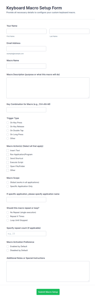 Keyboard Macro Setup Form Template