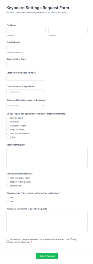 Keyboard Settings Request Form Template