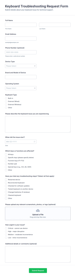 Keyboard Troubleshooting Request Form Template