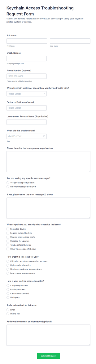 Keychain Access Troubleshooting Request Form Template