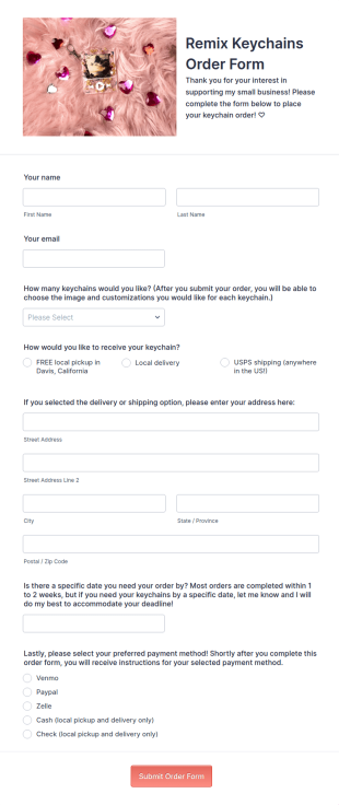 Keychain Order Form Template