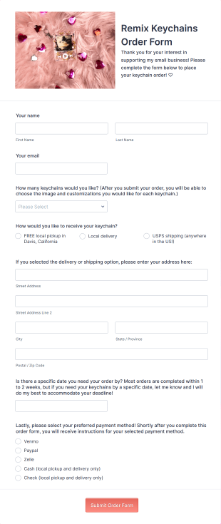 Keychain Order Form Template