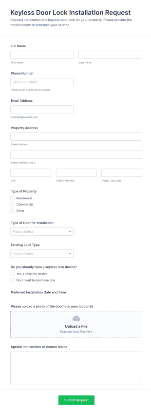 Keyless Door Lock Installation Request Form Template