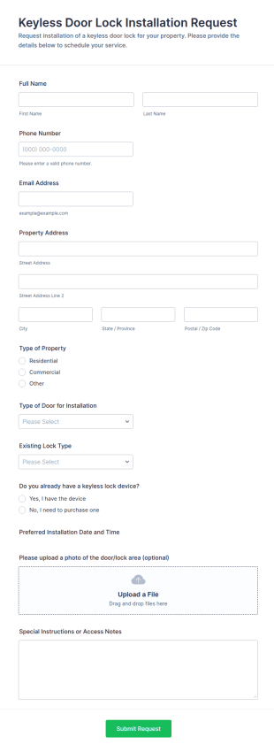 Keyless Door Lock Installation Request Form Template