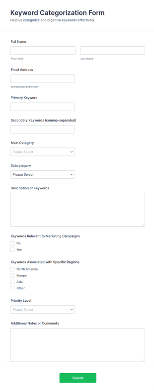 Keyword Categorization Form Template