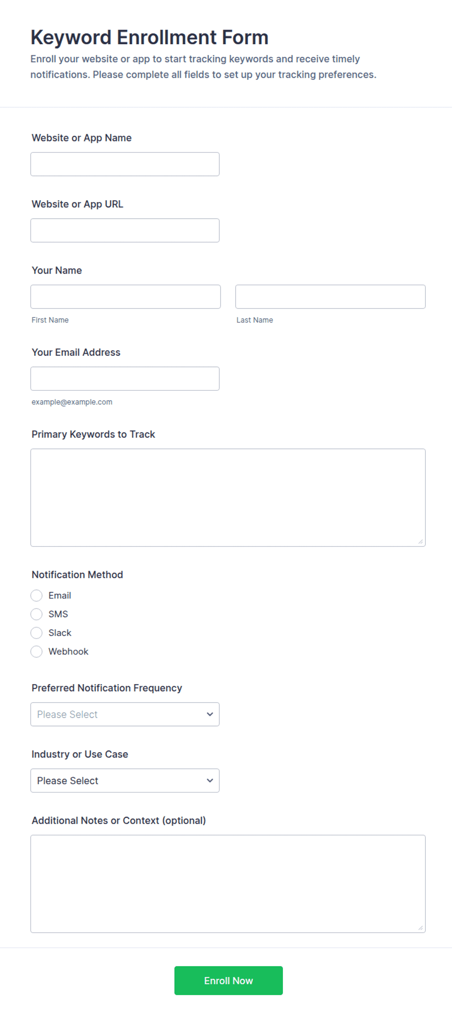 Keyword Enrollment Form Template | Jotform
