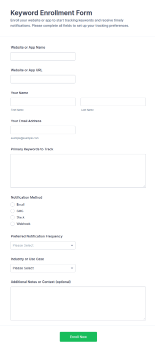 Keyword Enrollment Form Template