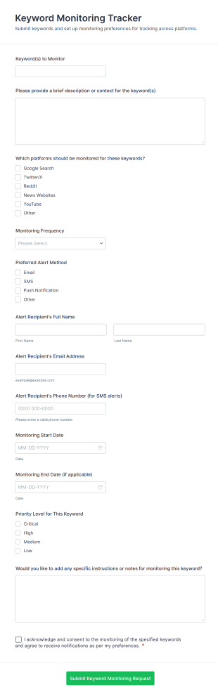 Keyword Monitoring Tracker Form Template