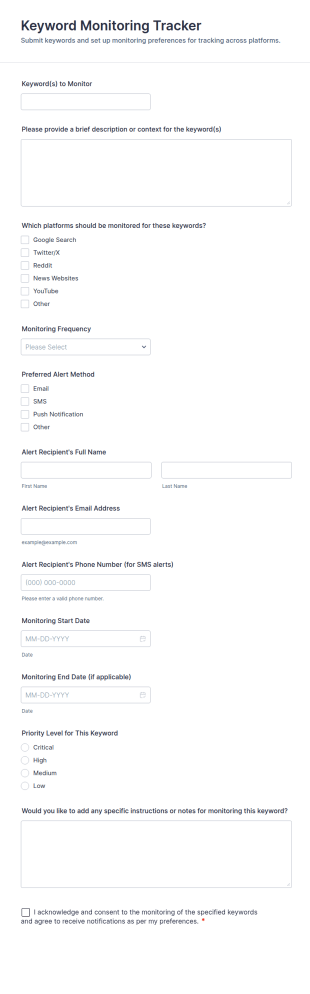 Keyword Monitoring Tracker Form Template