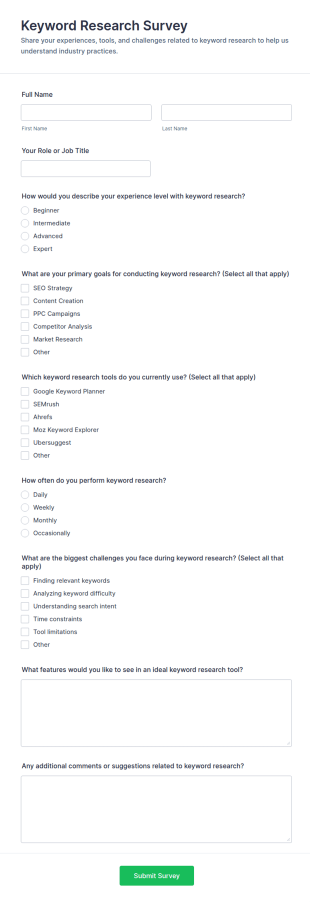 Keyword Research Survey Form Template