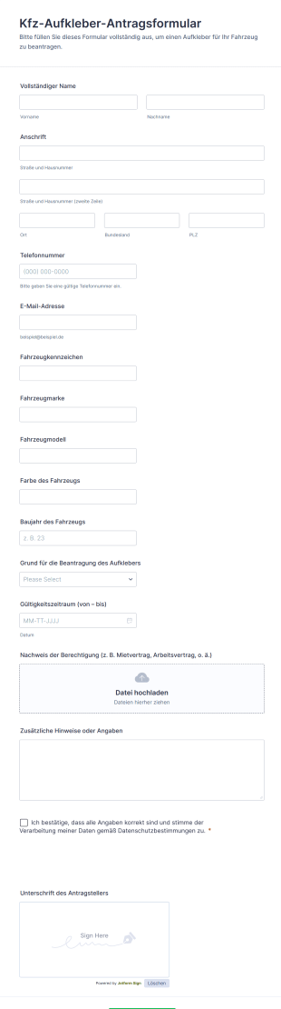 Kfz Aufkleber Antragsformular