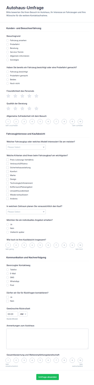 Kfz Händler Bedarfsabfrage Survey