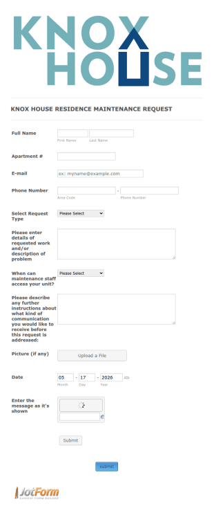 Residence Maintenance Request Form Template