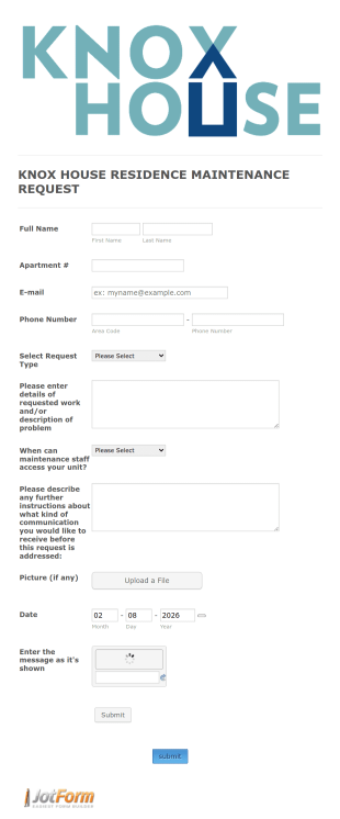 Residence Maintenance Request Form Template
