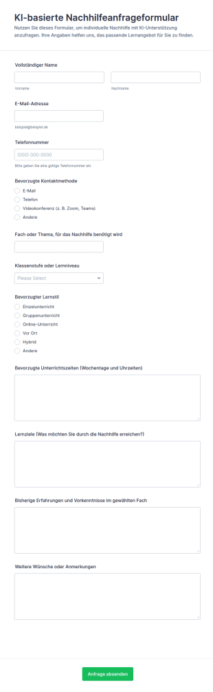 KI Basierte Nachhilfeanfrageformular