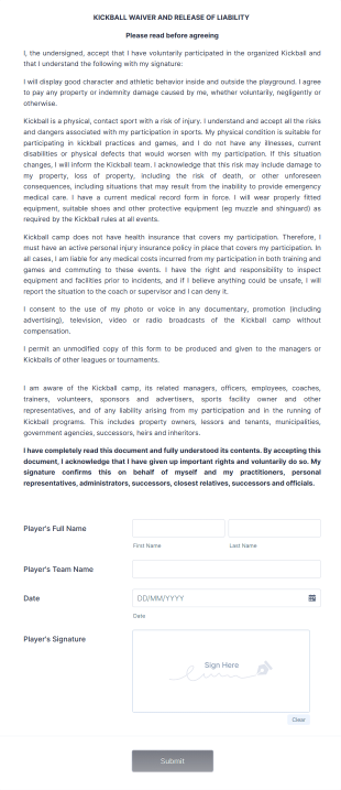 Kickball Waiver Form Template