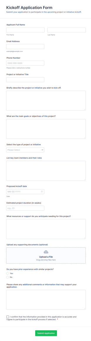 Kickoff Application Form Form Template