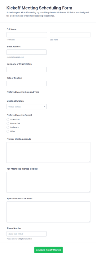 Kickoff Meeting Scheduling Form Template