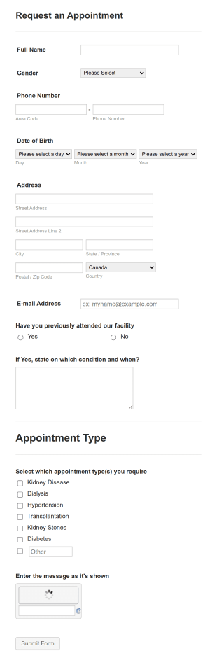 Kidney Clinic Doctor Appointment Form Template