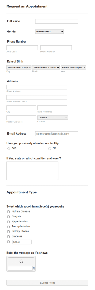 Kidney Clinic Doctor Appointment Form Template